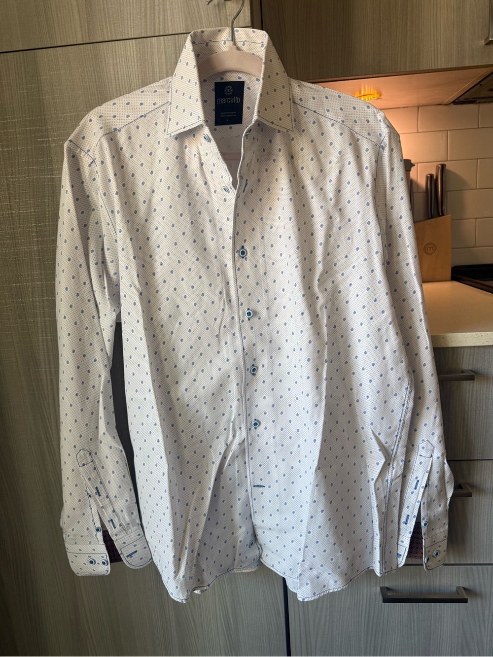 Marcello White Dress Shirt with Navy Microdots